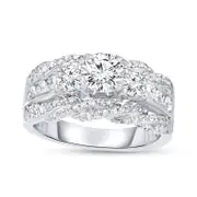 2.0 CT. T.W. Natural Diamond Three Stone Twist Edge Engagement Ring in Solid 14K White Gold