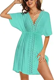 [AI'MAGE] Swimsuit Cover Ups Women's Bathing Suit V Neck Ruffle Sleeve Sexy Coverups Dress S-XXL