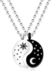 [Tobestu] 2Ps Tai Chi Puzzle Couple Matching Necklaces - Sun and Moon Pendant Necklace Set for Men and Women YA4562