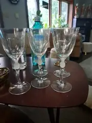 Crystal Saski 7 3/4” Frosted Pineapple Stem 6 oz. Wine Glasses Made in Japan (5)