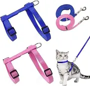 2Packs Cat Harness, Soft Breathable Cat Lead Collar, Adjustable Escape-Proof Control Harness, Lightweight Lead Set for Cats Kitten Pets Puppies Rabbits (Pink&Blue)