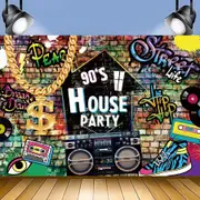 90's Theme Birthday Backdrop Banner 150cm x 100cm Retro Party Background Decorations