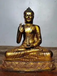 在飛比找Yahoo!奇摩拍賣優惠-舊藏純銅鎏金佛像  釋迦牟尼佛一尊  純銅鑄造精品佛像   