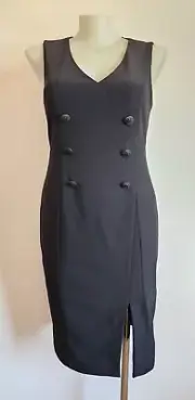 Portmans 784633 Ladies Black Sleeveless Button Detail Dress Size 16 New