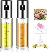 Oil Sprayer for Cooking, 2pack Olive Oil Sprayer Mister for Cooking Refillable Oil Vinegar Dispenser Glass Bottle with Measurements for BBQ Baking Roasting Frying Oil Control Diet 100ml