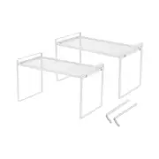 2Pcs Cabinet Organizer Shelves 16.5x8.3x9.4in Stackable Cabinet Shelf Rack White