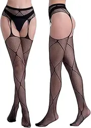 [Generic] Womens Suspender Tights Patterned Lace Curvy Black Pantyhose Stockings High Waist Control Sexy Lingerie 1/5/10 Pairs
