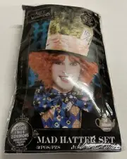 Disney Alice In Wonderland Mad Hatter Mannequin Wig & Eyebrows Costume Set NEW!