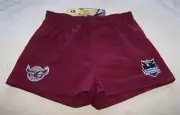 Manly Sea Eagles NRL Boys Maroon Embroidered Rugby Shorts Size 16 New