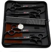 Spring Black Pet Grooming Scissors Kit, Set of 4 with Comb
