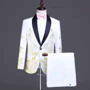 Temperament Groom Wedding Tang Suit Jacket Embroidery Satin Men Performance Coat
