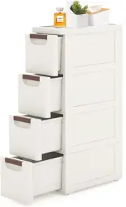4 Drawers Slim Bathroom Storage Cabinet Dresser, Narrow Plastic Rolling Cart Org