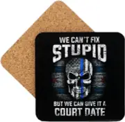 Blue Line Skull Coaster With Cork Back 4 Pack Hardboard Square