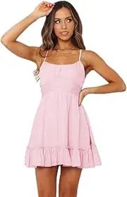 [Generic] Women's Casual Spaghetti Strap Summer Dress Ruffle Hem Short Mini Dress Sleeveless Sundress
