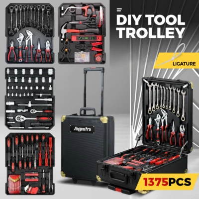 1375PCS DIY Tool Kit Case Trolley Portable Mechanics Toolbox Storage Organiser