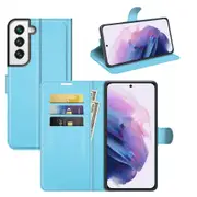For Samsung Galaxy S22 Case, PU Leather Folio Wallet Lychee Cover, Blue