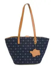 PATRICIA NASH MARCONIA LG TOTE BAG PURSE NWT DENIM FLORET TURTLE BAG CHARM KEY