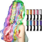 Kastiny Hair Chalk for Girls, Pack of 10 Hair Colour Comb, Temporary Hair Colour Chalk Comb for Children Hair Dye, Party and Cosplay, with 4 Glitter Tubes & 32 Stencils