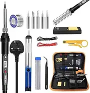 Soldering Iron Kit,80W LCD Adjustable Temperature Soldering Iron Gun Kit 180-520°C,15 in 1 Electric Welding Tool,Solder Wire,5 Soldering Tips,Desoldering Pump,Wire Stripper Cutter,Stand,Tweezer