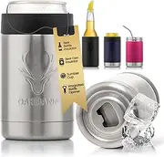 OAKMANN Stubby Holder Beer Cooler & Bottle Opener 4 in 1, Insulated Can Cooler Beer Holder & Tumbler, Stainless Steel fits Bottles Cans up to 375ml, Ultimate Beer Gifts for Men Dad Birthday (Steel)