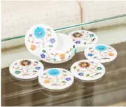 Marvelous Marble turquoise Inlay Coffee table tea Coaster Set Kitchen Decor