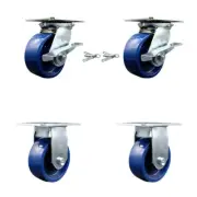 5 Inch Solid Poly Caster Set 2 Brakes/Swivel Locks and 2 Rigid Service Caster