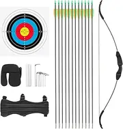 30lbs Recurve Bow and Arrow Set Hunting Target Shooting Left Hand Right Hand Beginner Bow Kit Outdoor Fishing with 12 Arrows, 10 Target Face for Backyard Game