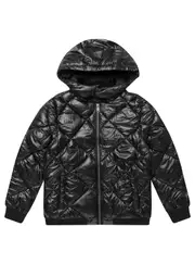 GUESS Black Hooded Bomber Jacket Size: 8, Polyester