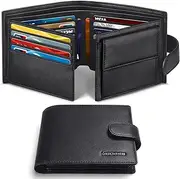 [HOCRES] Wallets for Mens Muti-Functional RFID Blocking Leather Slim Wallet with 16 Credit Card Holders, 2 Banknote Compartments & 2 ID Window Minimalist Wallets Men with Gift Box, Black, Minimalist