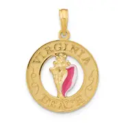 14k Yellow Gold Enameled VIRGINIA BEACH Circle w/ Conch Shell Charm