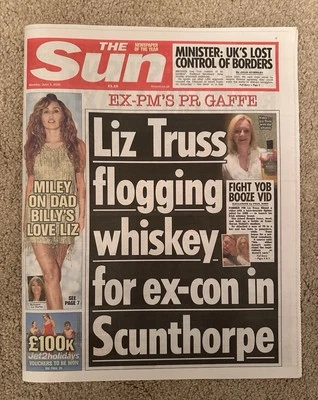 The Sun 2nd June 2025 2/6/25 Liz Truss & Miley Cyrus