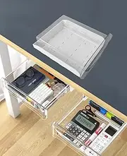 RINGSUN Under Desk Drawer, Large Under Desk Organiser Pull Out Drawers, Hidden Sliding Drawer for Home Office Kitchen Cabinets Stationary, Transparent (Small)
