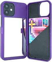 W7ETBEN iPhone 12 Mini Wallet Case, iPhone 12 Mini Case with Kickstand Built-in Mirror Shockproof Card Holder Cover for Apple iPhone 12 Mini 5.4 Inch (Purple)