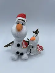 Ty Olaf snowman Santa hat Frozen New NWT Beanie Babies Baby Backpack Clip Tags