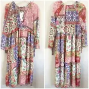 ZARA Patchwork Boho Flowy Dress Red Bloggers Favorite Size Large