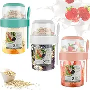 3Pcs Cereal Yogurt Cups with Lid and Spoon, 2-Tier Breakfast On the Go Cups, LeakProof Overnight Oats Jars, Portable Take and Go Yogurt Cup,Reusable Cereal and Milk To Go Container for Home School
