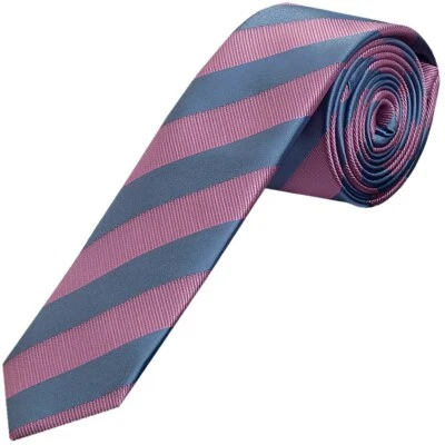 Pink and Light Blue Striped Skinny Men's Tie Slim Tie Thin Tie Wedding Tie