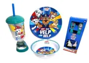 PAW PATROL 5PCE MELAMINE MEALTIME SET PLATE BOWL CUTLERY DRINK BOTTLE