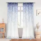 Floral Purple Flower Print Sheer Curtain Light Filtering Rod Pocket Window Drape