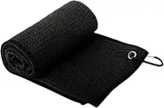 Golf Towel Golf Ball Cleaner Towel Soft Quick Drying with Clip Holder Gifts for Men Women Golf Club Towel Golf Bag Towel, Black