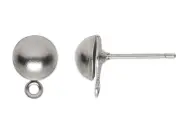 Ear Stud, Stainless Steel 6mm Half Ball Earring Posts with Closed Loop