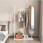 Full Length Mirror Coat Rack and Dressing Mirror Integrated Bedroom and Living Room Floor-Standing Rotating Full-Length Mirror Coat and Hat Rack Dressing Mirror Full Body Mirror(White,80cm)