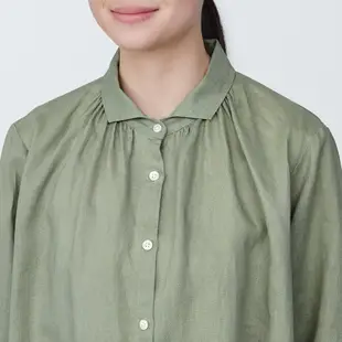 【MUJI 無印良品】女亞麻水洗長袖襯衫洋裝 S 淺綠