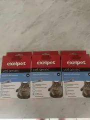 3x Exelpet Vet Series Spot On All Wormer For Cats 2.5-5kg 2 Pipettes Cat Wormer
