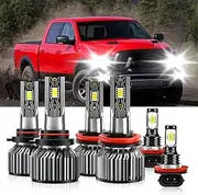 TXBILMOO Compatible For Ram 1500 2019-2023 9005 H11 High/Low Beam H11 Fog Light Bulbs, 600% Brightness 6500K White with Cooling Fan, Plug and Play, IP68 Pack of 6