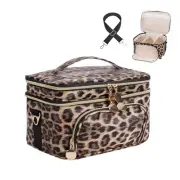 Double Layer Travel Leopard Makeup Bag,Extra Large Women Cosmetic Organizer C...