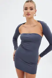Grey Strapless Dress And Bolero Set Nylon - Size 8, Women's Bodycon Dress
