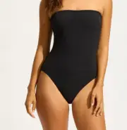Seafolly 10 AUS Sea Dive Bandeau Maillot One Piece Soft Cup Black RP $149.95 NEW