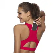 Nevenka Sports Bra with Back Pocket Medium Support Breathable Underwear-Red