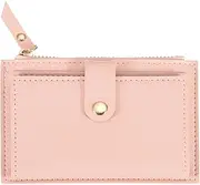 [uxcell] Small Credit Card Holder Slim PU Leather Wallet Minimalist Card Case Holder Coin Purse Change Purse with Cotton and Zipper for Men Women (Pink)